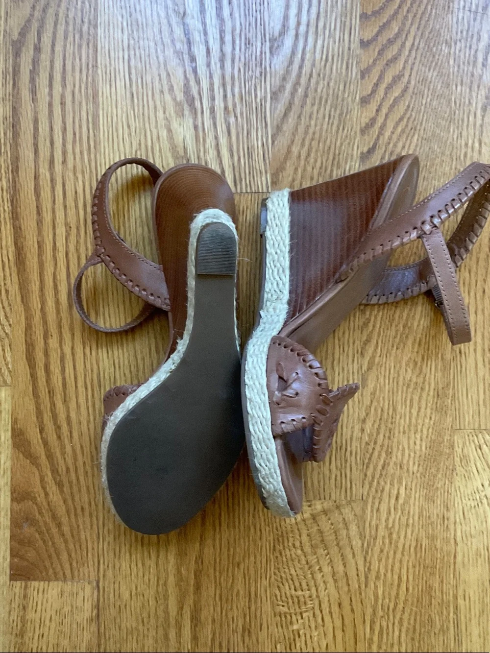 Jack Rogers Cognac Leather Classic Wedge Sandals